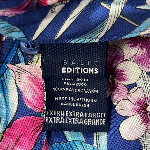 Basic Editions Hawaiian tropical multi floral print button down shirt size XXL - Picture 6 of 7